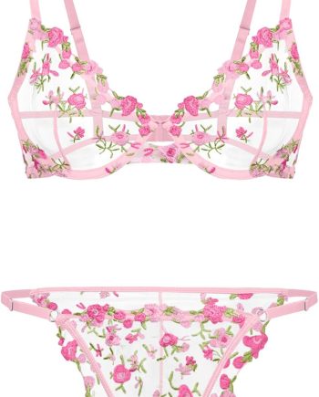 Sexy Floral Embroidered Mesh Sheer Underwire Lingerie Set