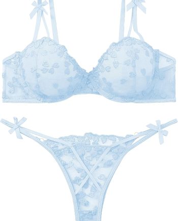 Sexy Womens Lingerie Set Floral Embroidered Underwire G-String Cute Mesh Sheer Bra And Panty Sets For Women