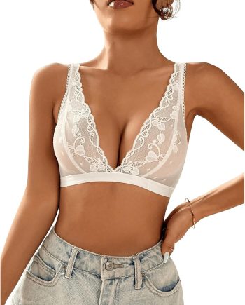 Women's Lace Bras Deep V Neck Wireless Bra Comfort Everyday Bralette