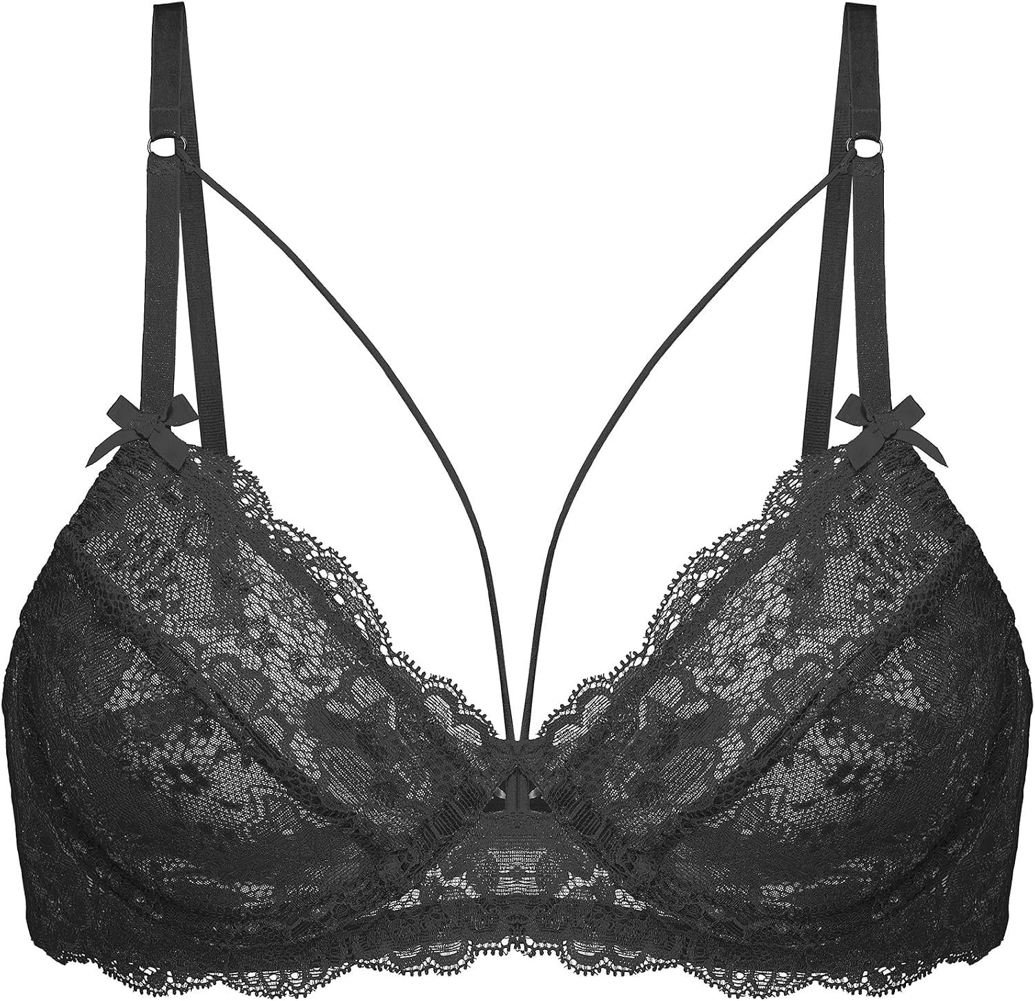 Women's Sexy Lace Bra Sheer Balconette Unlined Underwire Strappy Bras Everyday Bras