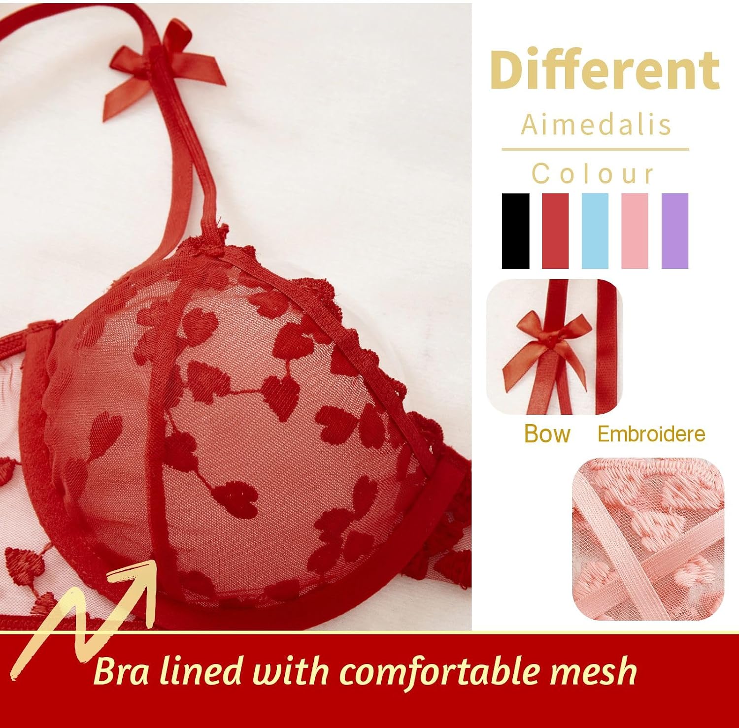 Sexy Womens Lingerie Set Floral Embroidered Underwire G-String Cute Mesh Sheer Bra And Panty Sets For Women